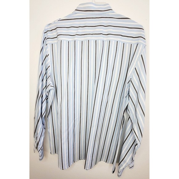 Ecko Unltd Men's Button Up Shirt Blue/White/Brown Striped XL 100% Cotton - Picture 2 of 3